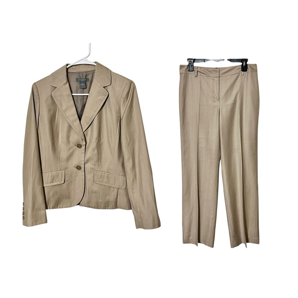 Ann Taylor Petites Khaki Pinstripe Suit Size 6 Petite